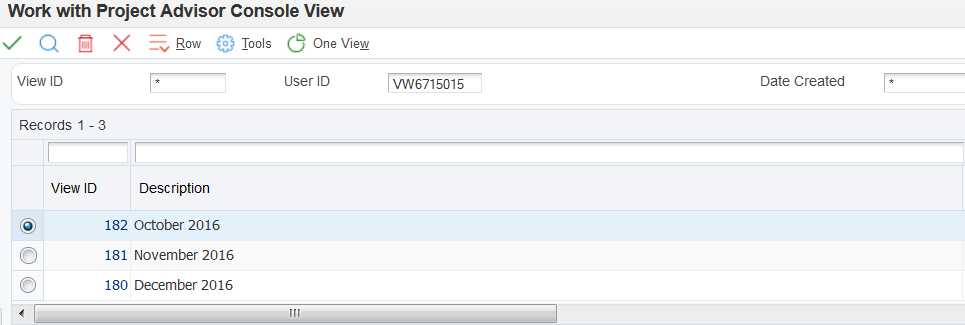 Work with Project Advisor Console View form
