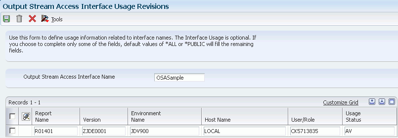 Output Stream Access Interface Usage Revisions Form.