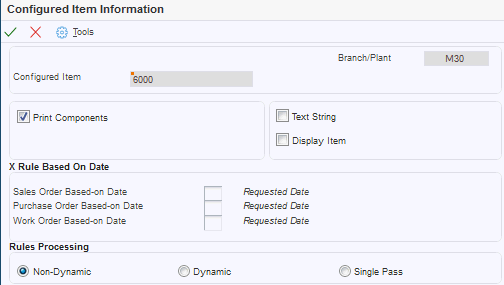 Configured Item Information form
