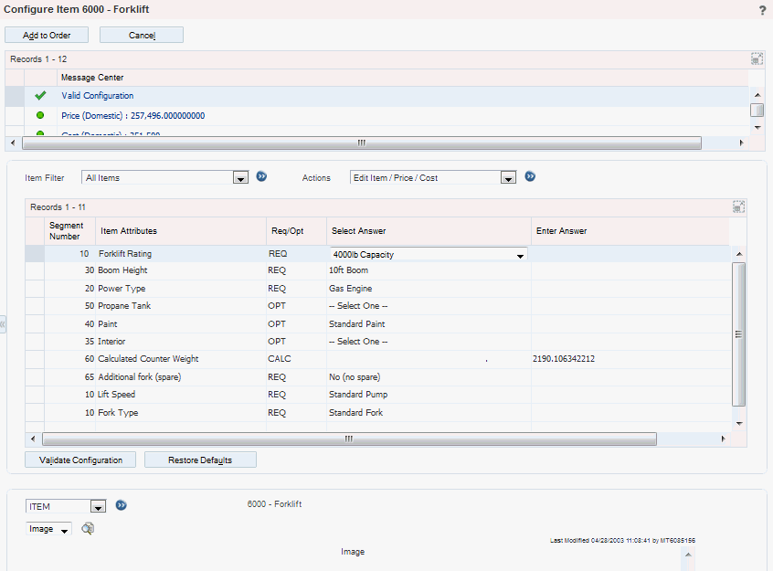 Configure Item form