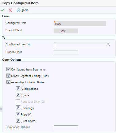 Copy Configured Item form