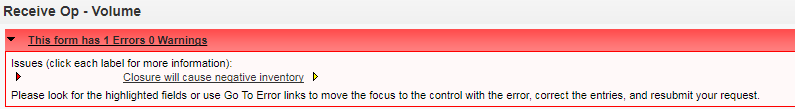 Example 2: Error Message for Negative Inventory