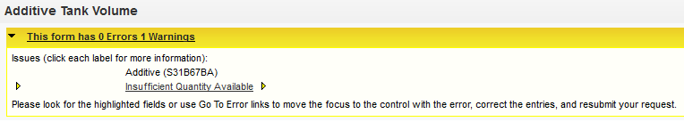 Example 2: Warning Message for Insufficient Inventory