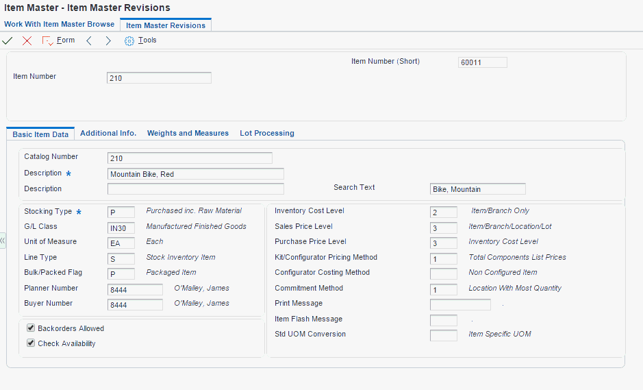 Item Master Revisions form