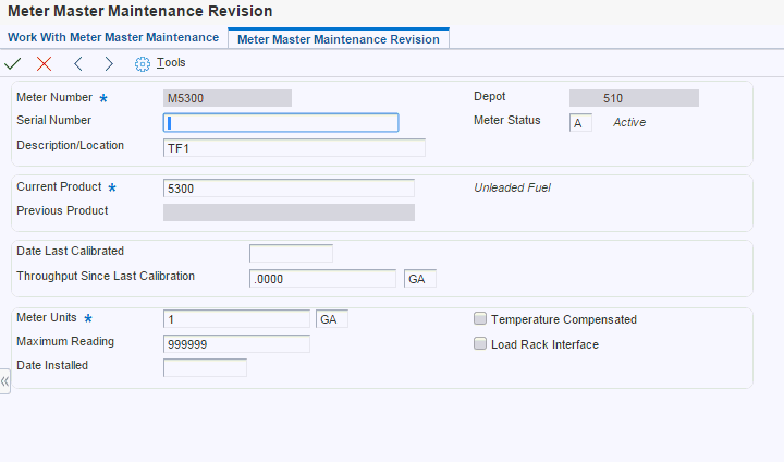 Meter Master Maintenance Revision form
