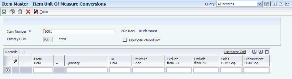 Item Unit Of Measure Conversions form