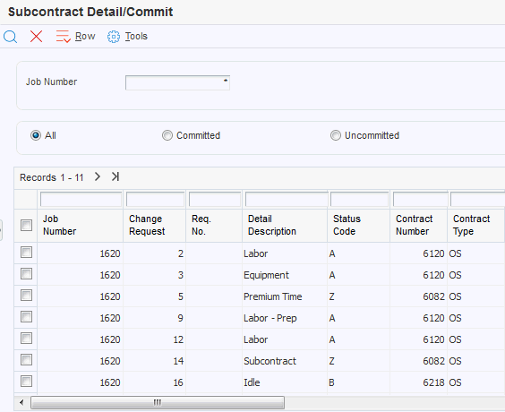 Subcontract Detail/Commit form.