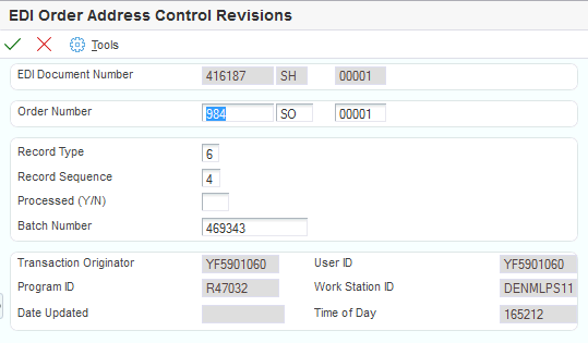 EDI Order Address Control Revisions form.