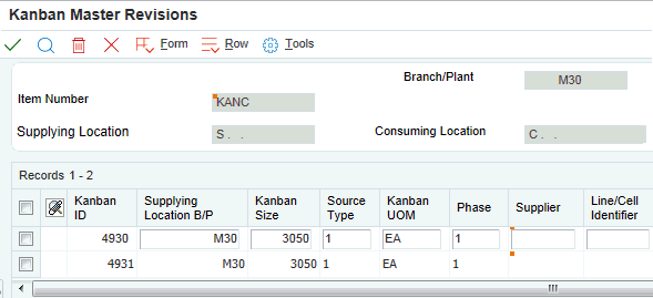 Kanban Master Revisions form