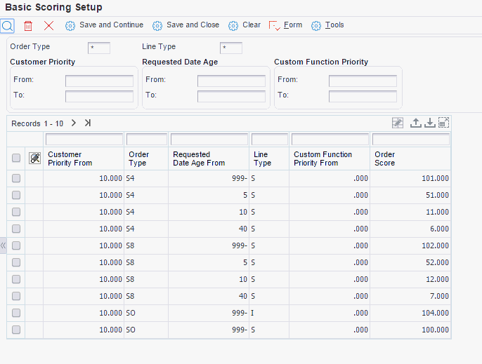 Basic Scoring Setup form