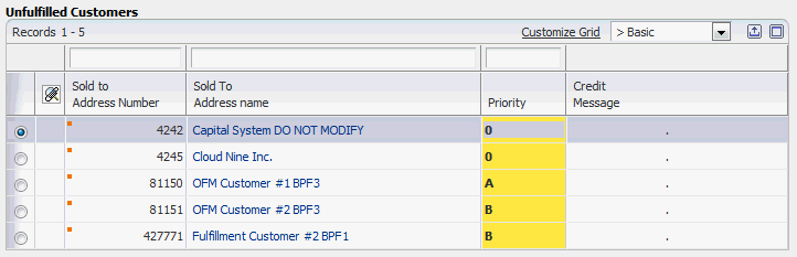 Fulfillment Workbench - Search form, Unfulfilled Customers section
