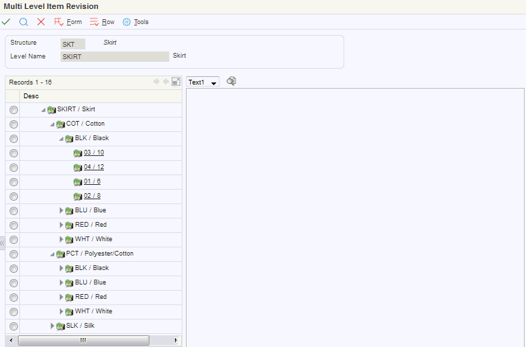 Multi Level Item Revision form