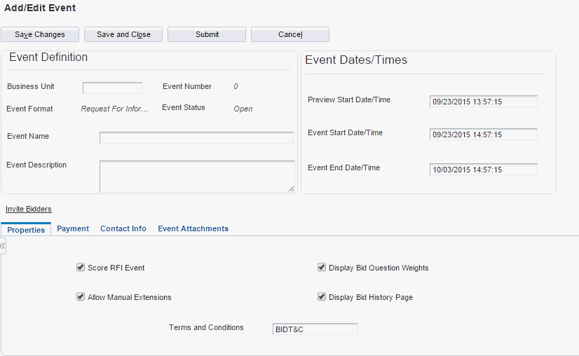 Add/Edit Event form (1 of 2)