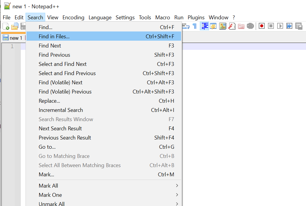 Find in Files option