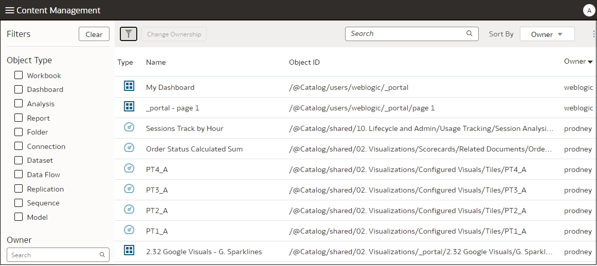 Content Management main screen