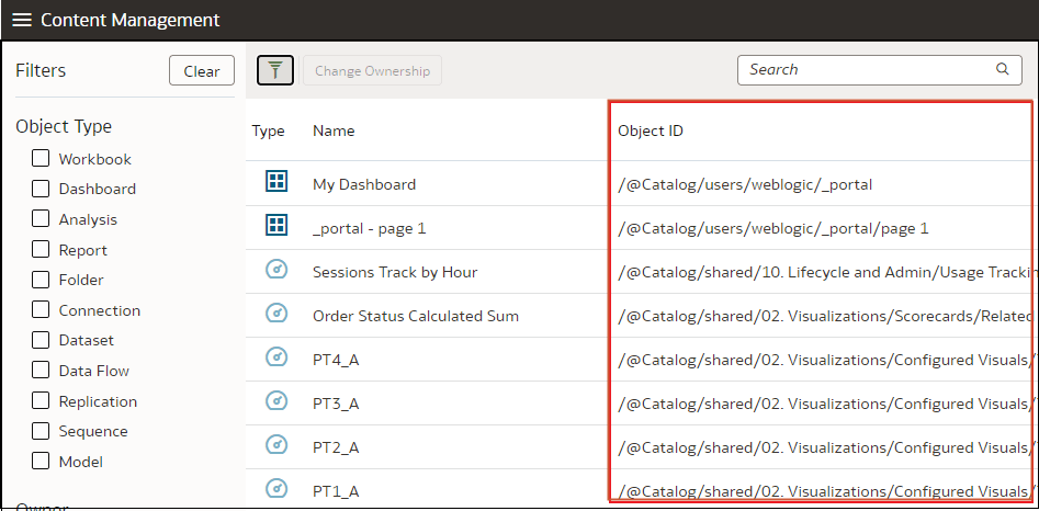 Content Management main screen