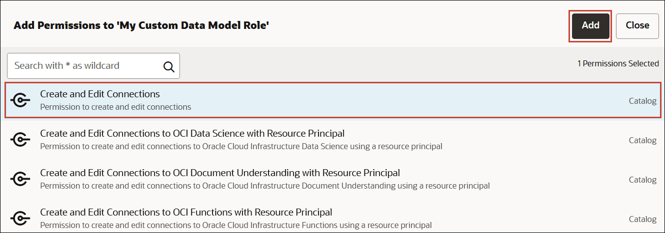 Select and add permission