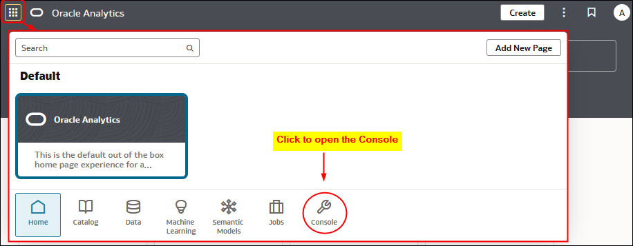 Description of oac_console_nav.jpg follows Description of oac_console_nav.jpg follows
