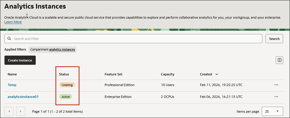 Description of console_oac_status.jpg follows
