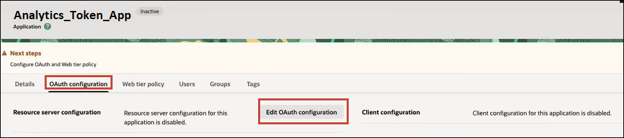 Edit OAuth configuration