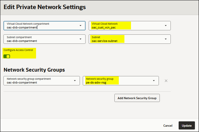 Options to add or edit NSGs