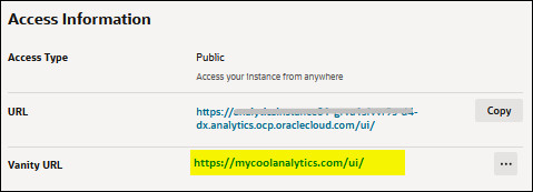 Shows vanity URL link
