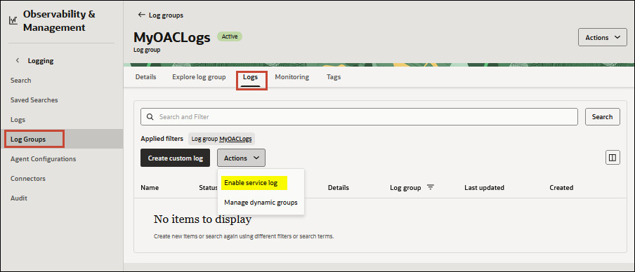 Enable service logging Enable service logging
