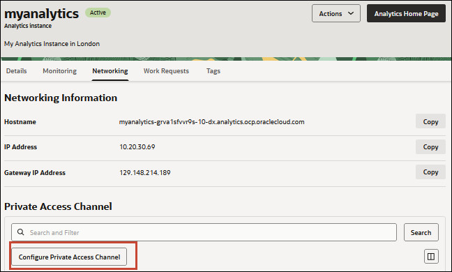 Configure Private Access Channel button Configure Private Access Channel button