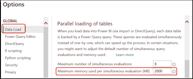 Description of power-bi-memory-setting.png follows Description of power-bi-memory-setting.png follows