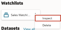 The action menu is open to show the options Inspect and Delete The action menu is open to show the options Inspect and Delete