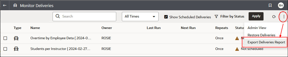 Description of deliveries_actions_exportreport.jpg follows