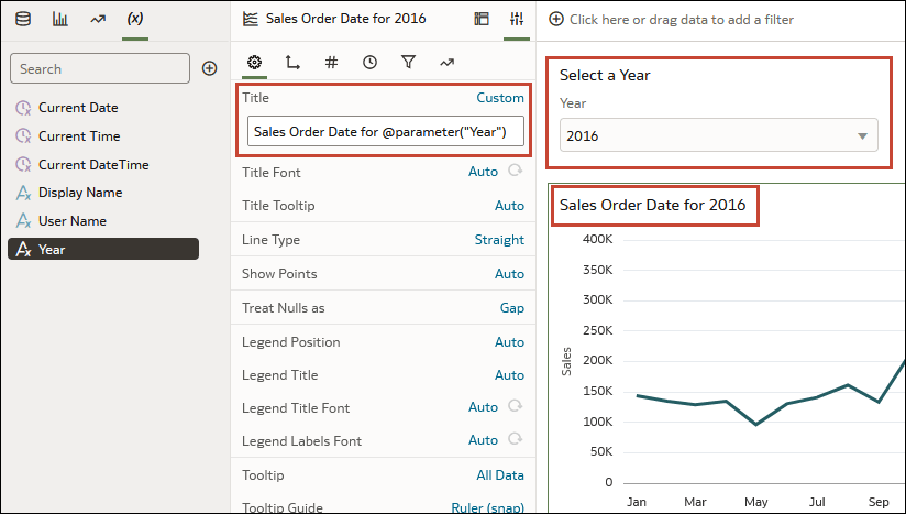 Parameter references in visualization title
