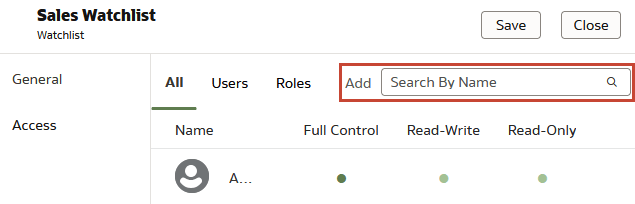 The Access tab is open, and the Add searchbar is highlighted on the top right The Access tab is open, and the Add searchbar is highlighted on the top right