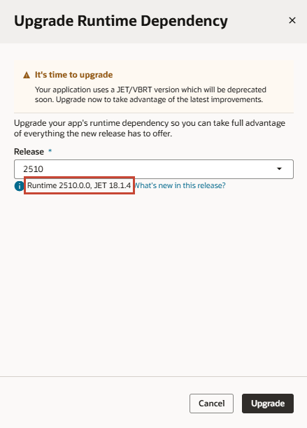 Upgrade Runtime Dependency Dialog Upgrade Runtime Dependency Dialog