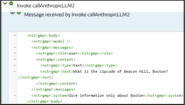 The activity stream shows the contents of the initial prompt sent through the invoke connection to Anthropic. The activity stream shows the contents of the initial prompt sent through the invoke connection to Anthropic.