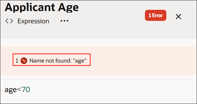 The image shows the Name Not Found error in an Expression decision.