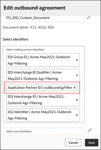 Select Application Partner ID identifier in the Create outbound agreement panel. Select Application Partner ID identifier in the Create outbound agreement panel.