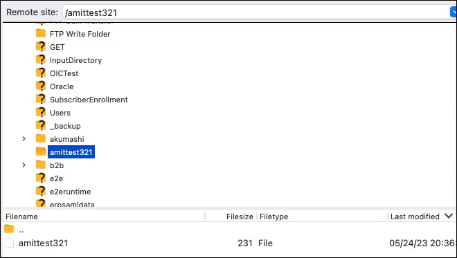 The directory structure shows a directory named amittest321 and a file name named amittest321. The directory structure shows a directory named amittest321 and a file name named amittest321.