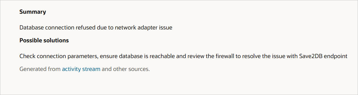 AI-generated summary of solution with error Database connection refused due to network adapter issue and possible solutions to check connection parameters, ensure database is reachable and review firewall issues. AI-generated summary of solution with error Database connection refused due to network adapter issue and possible solutions to check connection parameters, ensure database is reachable and review firewall issues.