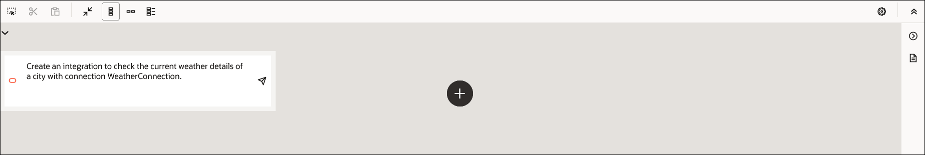 The integration canvas shows the natural language text entered by the user.