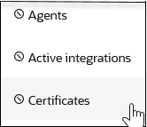 Alert announcements for Agents, Active integrations, and Certificates are displayed. Alert announcements for Agents, Active integrations, and Certificates are displayed.