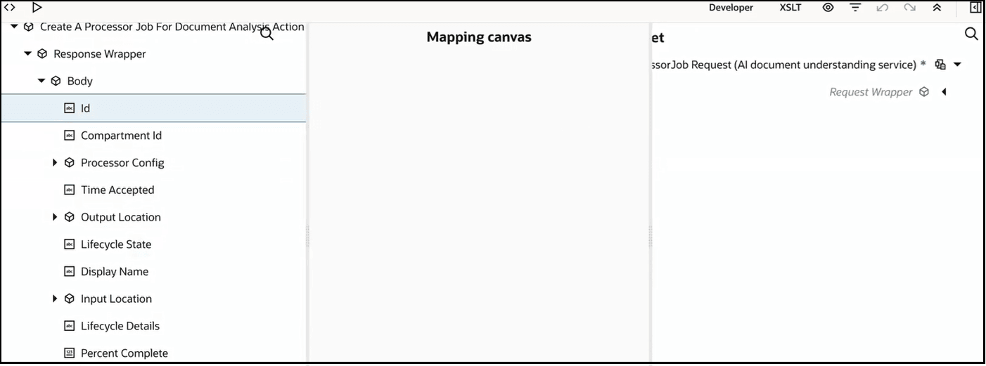 The Sources, Mapping canvas, and Target sections are shown. The source Body element is expanded to show the available subelements.