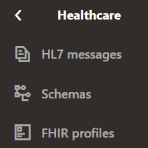 Navigation pane: HL7 messages, Schemas, and FHIR profiles Navigation pane: HL7 messages, Schemas, and FHIR profiles