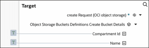 The Target column shows the Compartment ID and Name elements. Both elements have a "T" icon that indicates they have been defined in the Expression Builder. The Target column shows the Compartment ID and Name elements. Both elements have a "T" icon that indicates they have been defined in the Expression Builder.