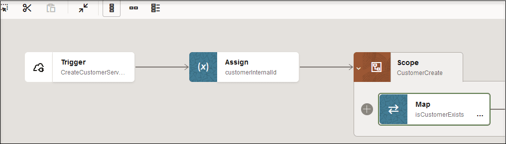 The Trigger action, the Assign action, the Scope action, and the Map action are shown. The Trigger action, the Assign action, the Scope action, and the Map action are shown.