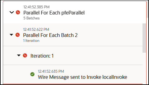 The image shows the Activity Stream panel. A download icon appears to the right. Below is the activity stream of milestones in the integration flow. A parallel for each is in error. It has been expanded to show additional details. The image shows the Activity Stream panel. A download icon appears to the right. Below is the activity stream of milestones in the integration flow. A parallel for each is in error. It has been expanded to show additional details.