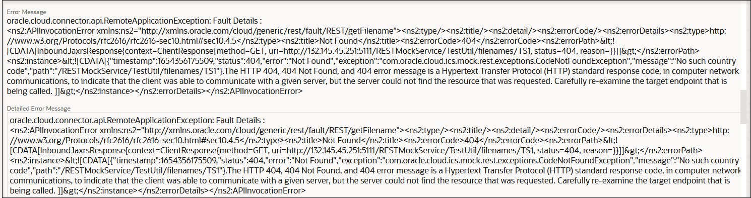 This image shows the summarized error message and detailed error message. This image shows the summarized error message and detailed error message.