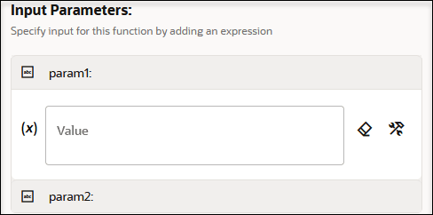 The Input Parameters section shows a parameter, a Value field, and another parameter. The Input Parameters section shows a parameter, a Value field, and another parameter.