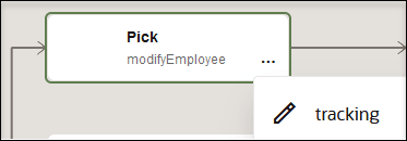 The actions menu of the pick action has been selected to show the tracking option.