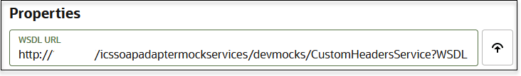 WSDL with header specified in the WSDL URL field of the Connection Properties section of the Connections page WSDL with header specified in the WSDL URL field of the Connection Properties section of the Connections page